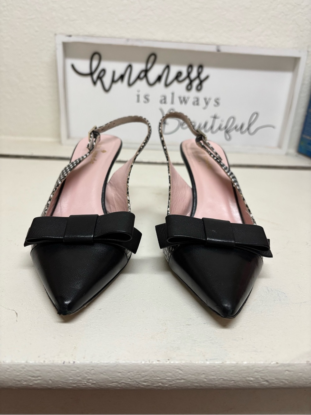 kate spade Black Pointed Slingback Flats with Bow Detail